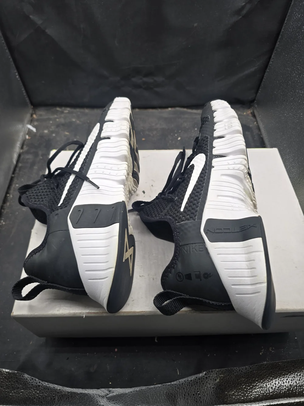 Nike Black and White Knit Athletic Sneakers with Swoosh‎